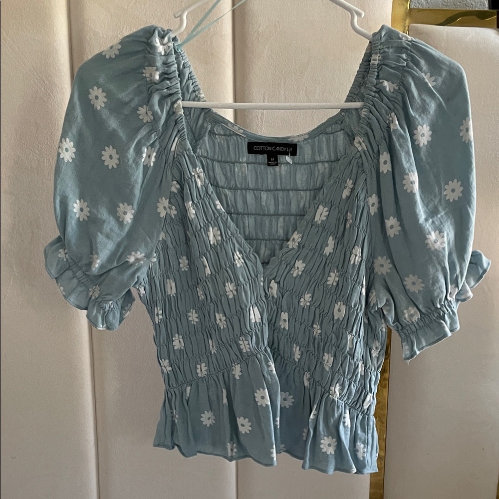 Cotton Candy Light Blue Floral Blouse